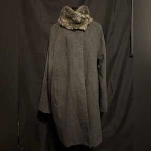 Jones New York Charcoal Cape with Faux Fur Collar